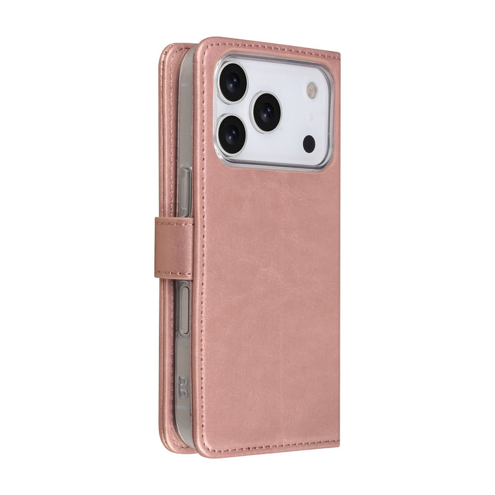 Roségoudkleurige TUNIQ bookcase voor telefoon, voor- en achterkant gesloten