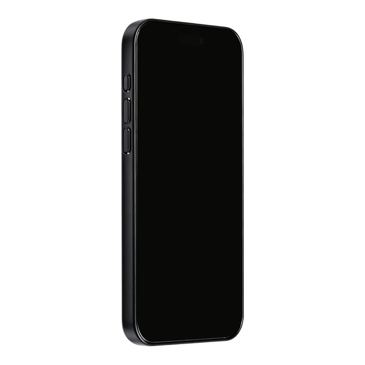 Zwart TUNIQ telefoonhoesje, van voren op een telefoon