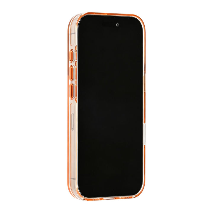 Oranje TUNIQ telefoonhoesje, van voren op een telefoon