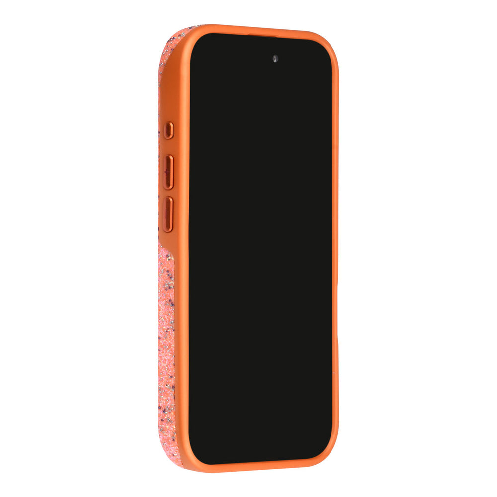 Oranje TUNIQ telefoonhoesje, van voren op een telefoon