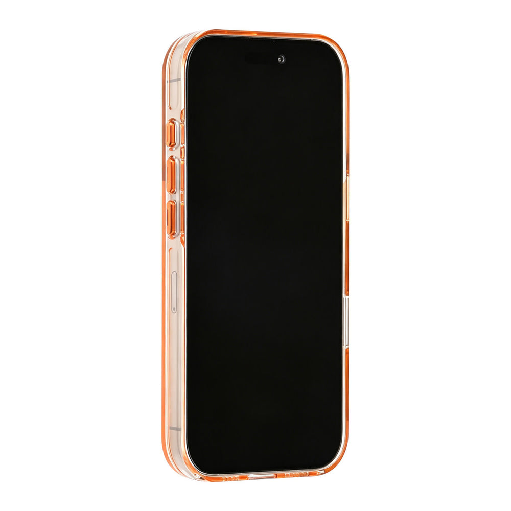 Oranje TUNIQ telefoonhoesje, van voren op een telefoon