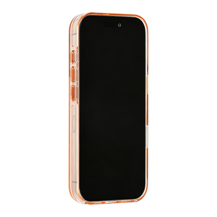 Oranje TUNIQ telefoonhoesje, van voren op een telefoon