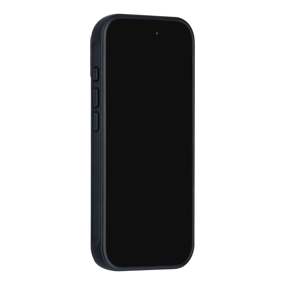 Zwart TUNIQ telefoonhoesje, van voren op een telefoon