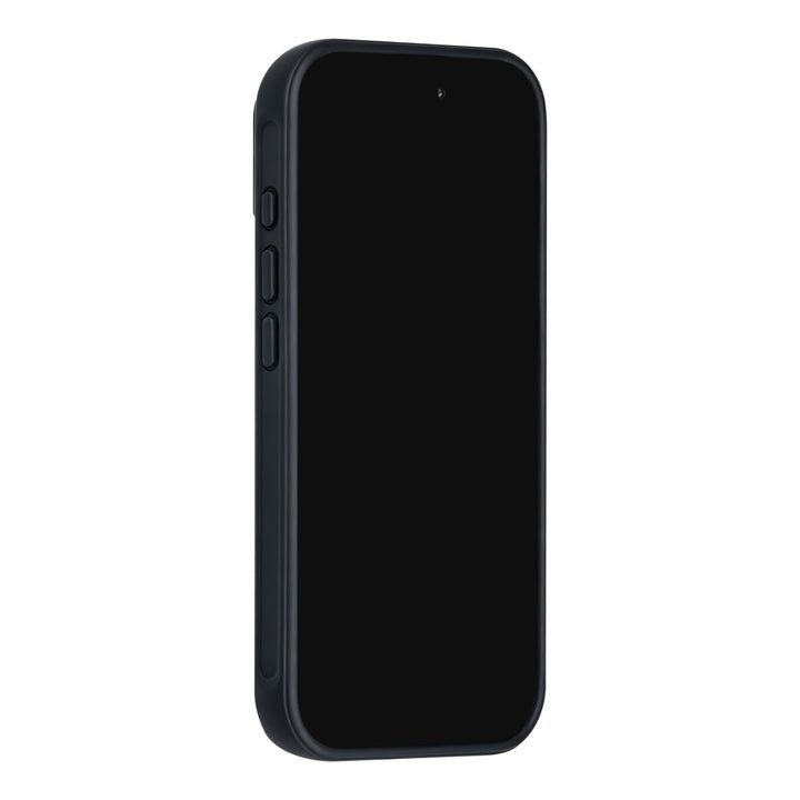Zwart TUNIQ telefoonhoesje, van voren op een telefoon