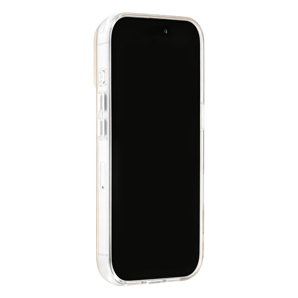 Goudkleurig TUNIQ telefoonhoesje, van voren op een telefoon