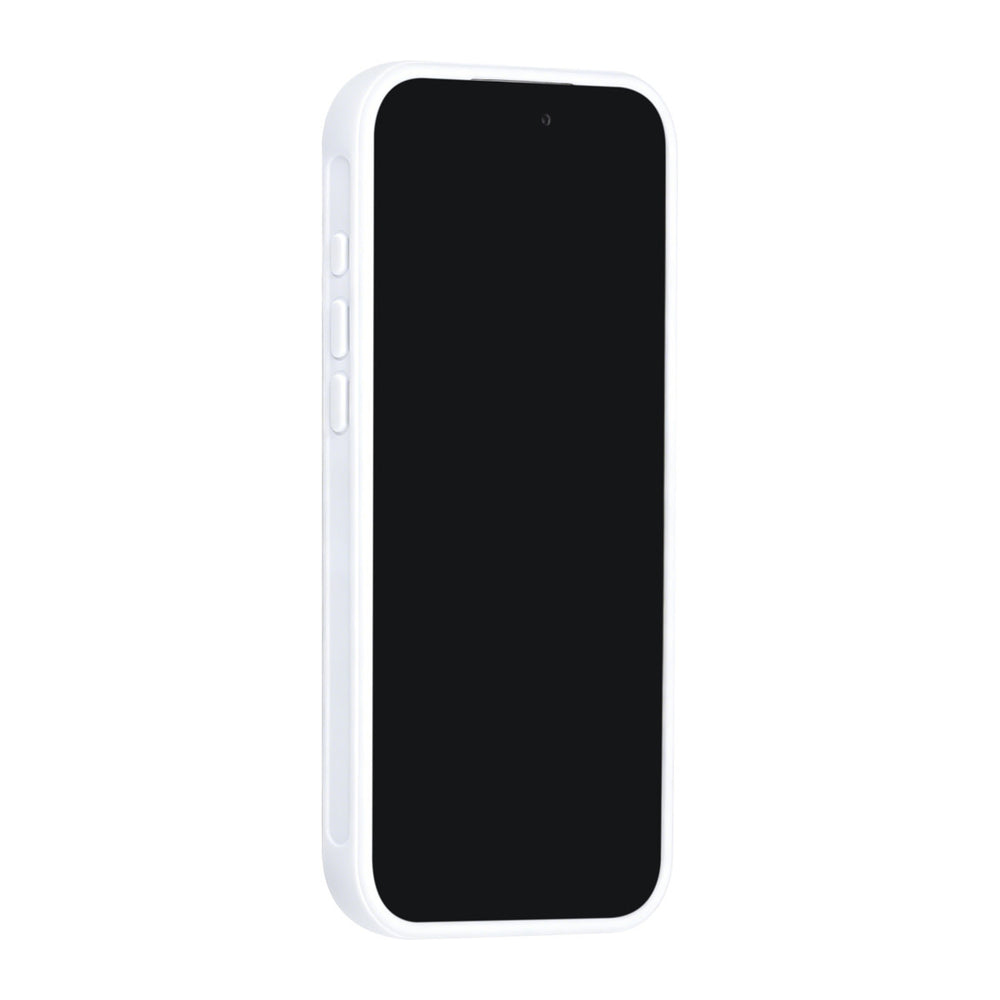 Wit TUNIQ telefoonhoesje, van voren op een telefoon