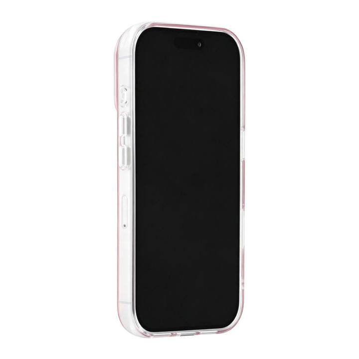 Roze TUNIQ telefoonhoesje, van voren op een telefoon