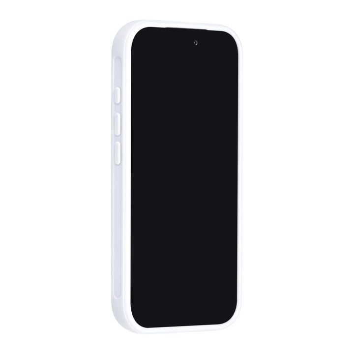 Wit TUNIQ telefoonhoesje, van voren op een telefoon