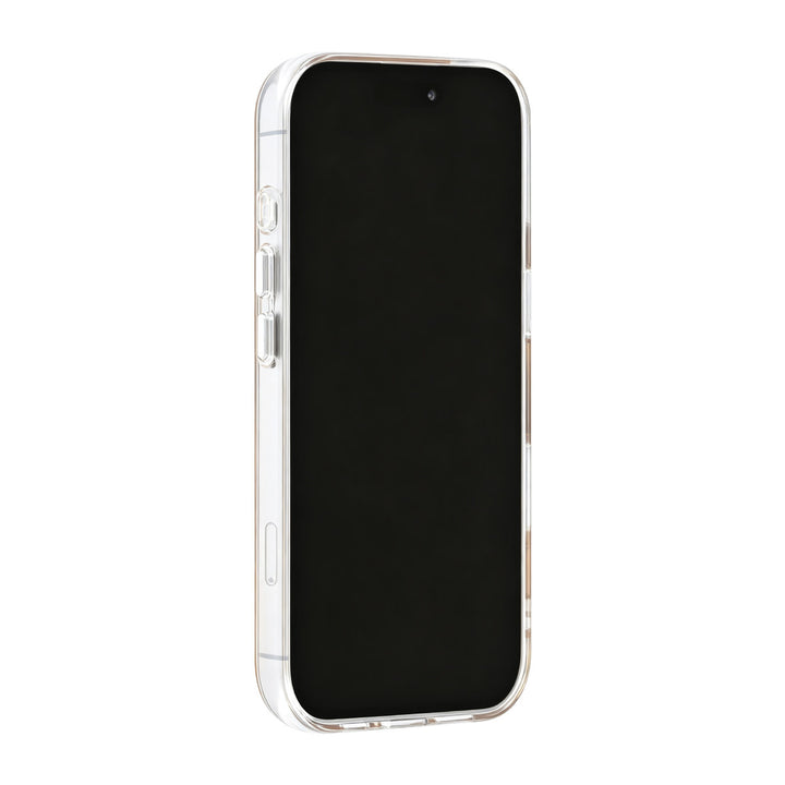 Goudkleurig TUNIQ telefoonhoesje, van voren op een telefoon