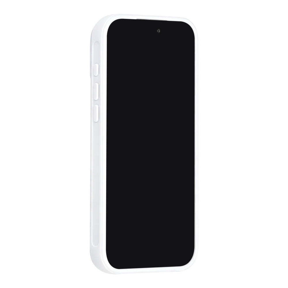 Wit TUNIQ telefoonhoesje, van voren op een telefoon