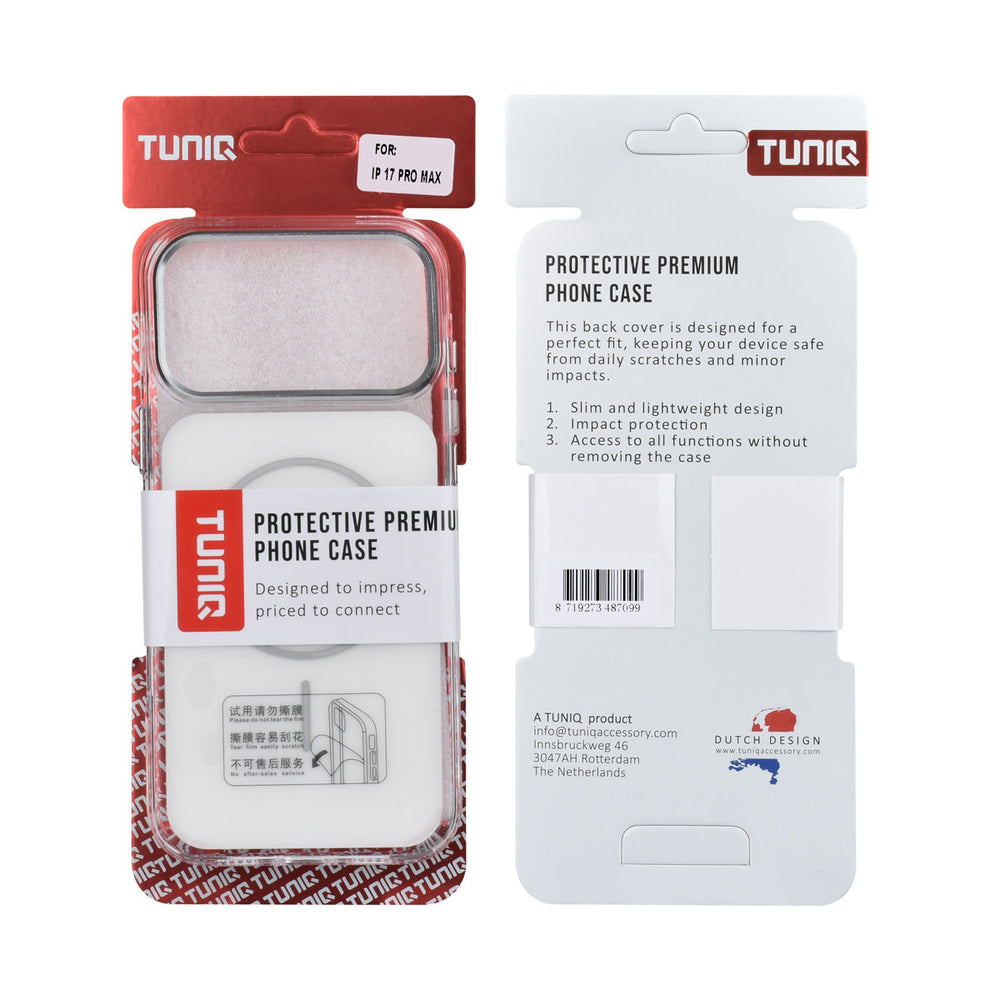 Wit TUNIQ telefoonhoesje, van voren op een telefoon