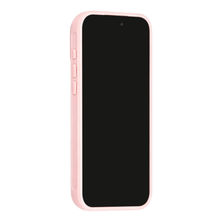 Roze TUNIQ telefoonhoesje, van voren op een telefoon