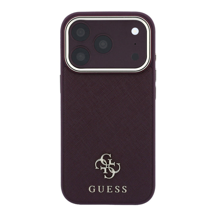 Bordeauxkleurig Guess telefoonhoesje met klein 4G-logo, van achteren