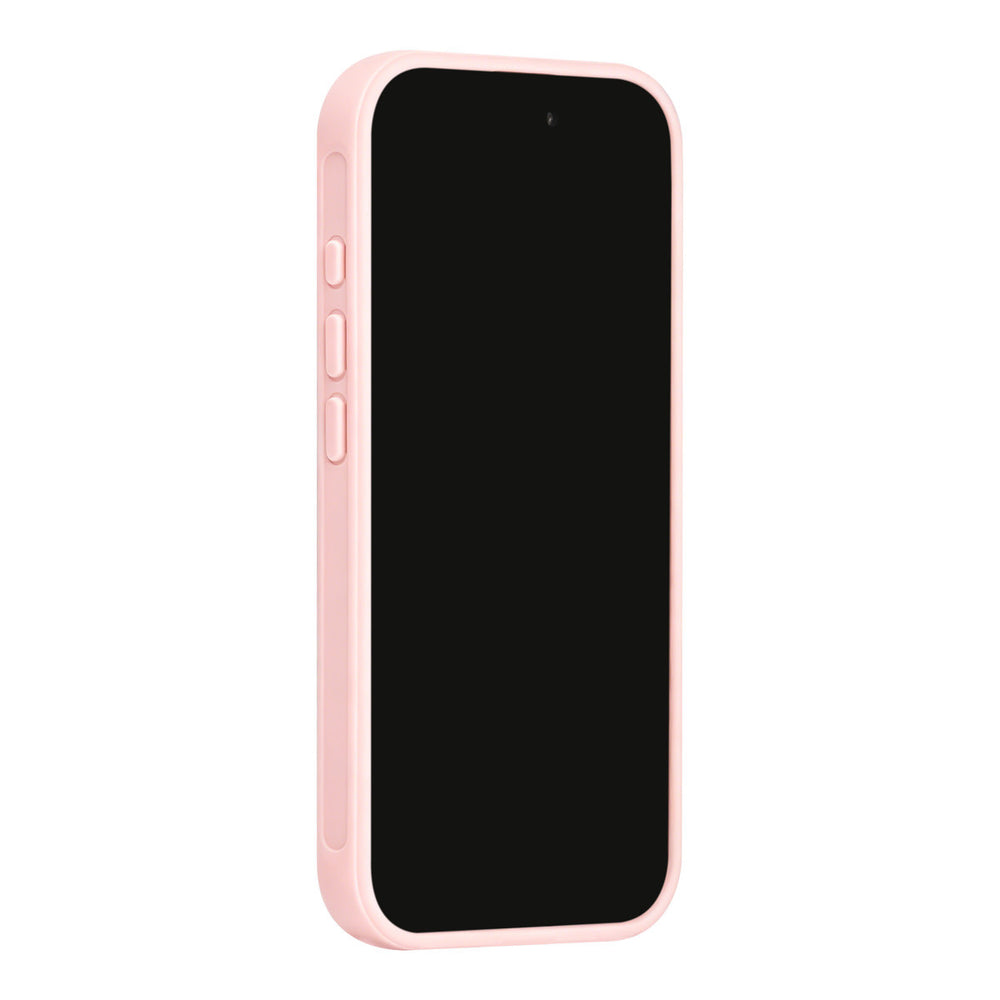 Roze TUNIQ telefoonhoesje, van voren op een telefoon