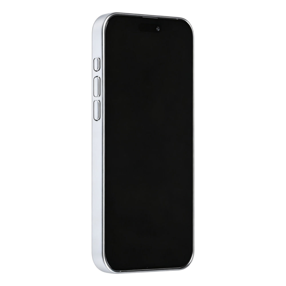 Zilverkleurig TUNIQ telefoonhoesje, van voren op een telefoon