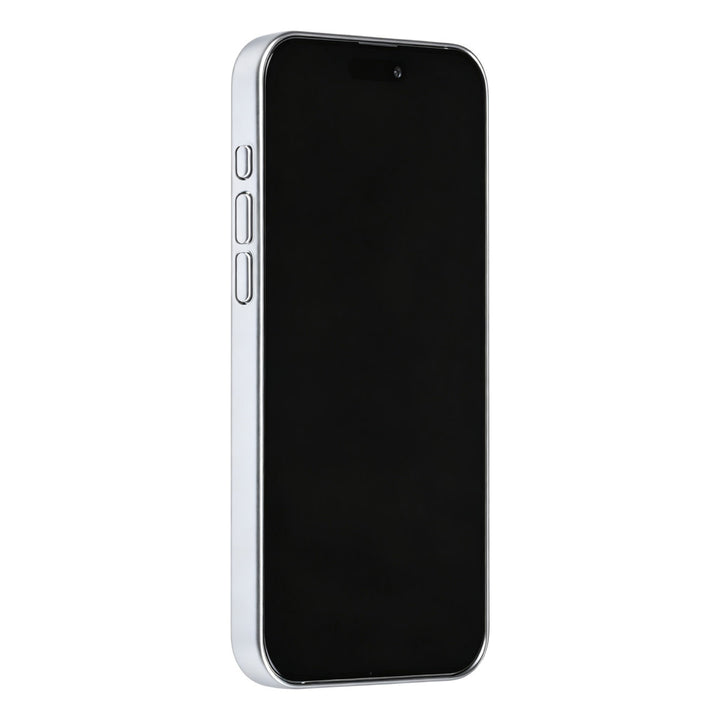 Zilverkleurig TUNIQ telefoonhoesje, van voren op een telefoon