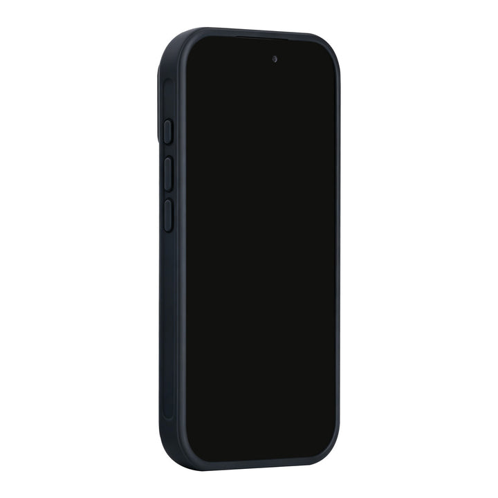 Zwart TUNIQ telefoonhoesje, van voren op een telefoon