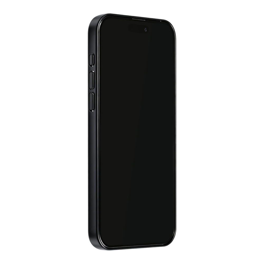Zwart TUNIQ telefoonhoesje, van voren op een telefoon