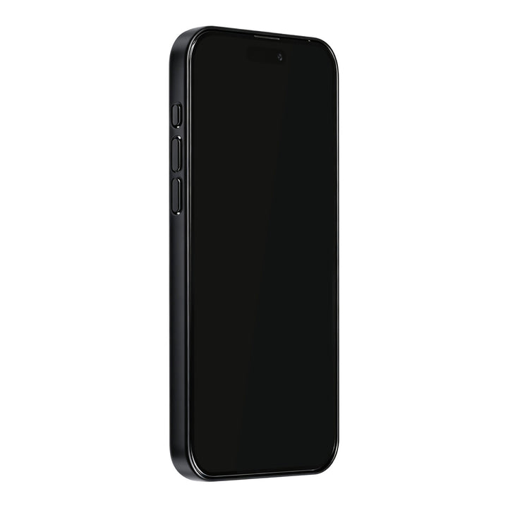 Zwart TUNIQ telefoonhoesje, van voren op een telefoon