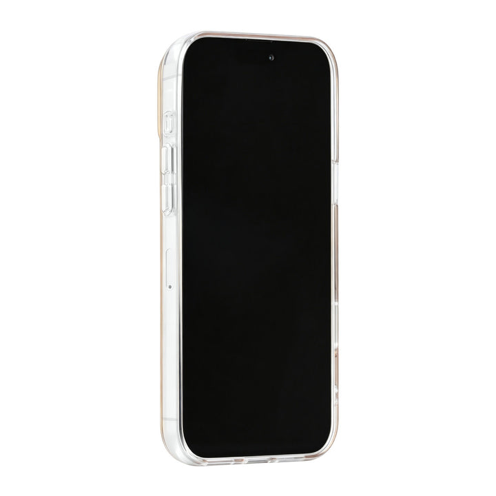 Goudkleurig TUNIQ telefoonhoesje, van voren op een telefoon