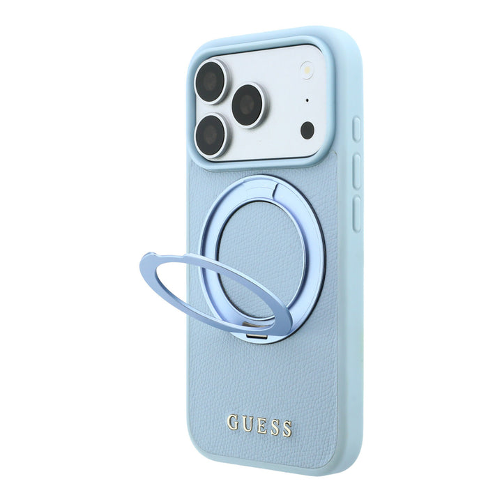 Lichtblauw Guess telefoonhoesje met uitgeklapte ringstandaard