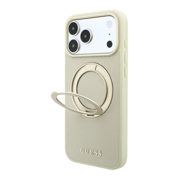 Beige Guess telefoonhoesje met uitgeklapte ringstandaard