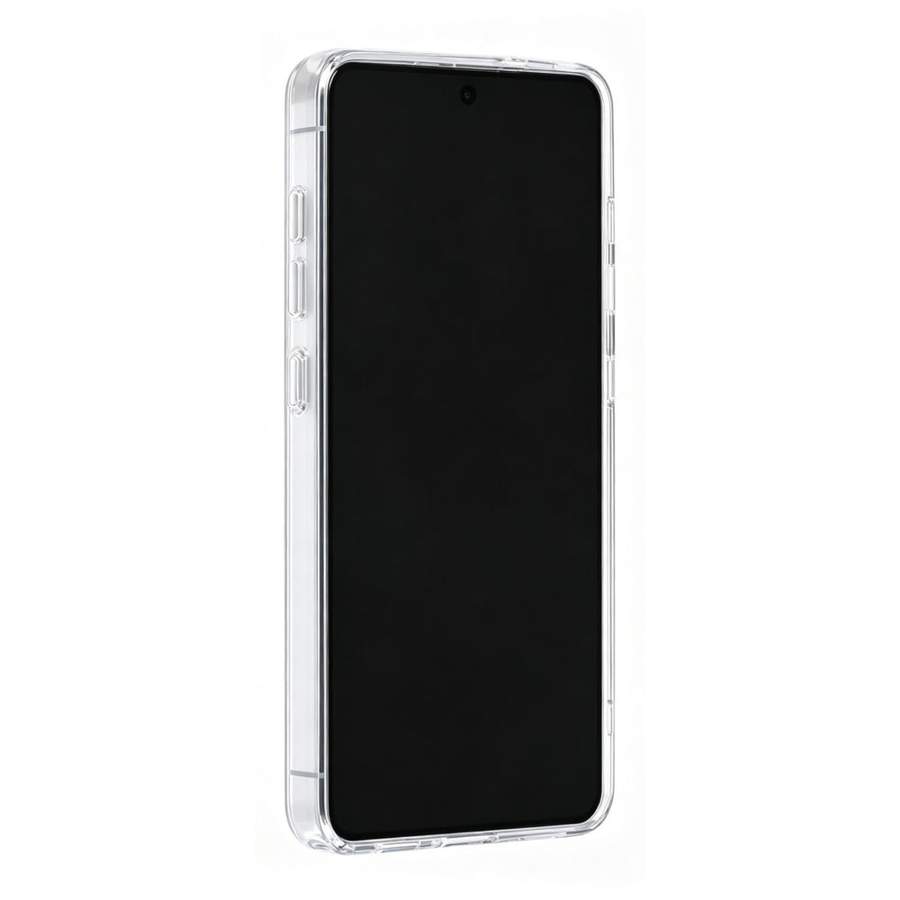 Zilverkleurig TUNIQ telefoonhoesje, van voren op een telefoon