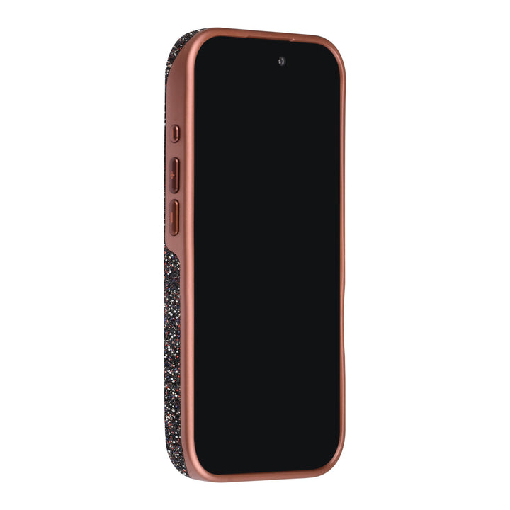 Bruin TUNIQ telefoonhoesje, van voren op een telefoon
