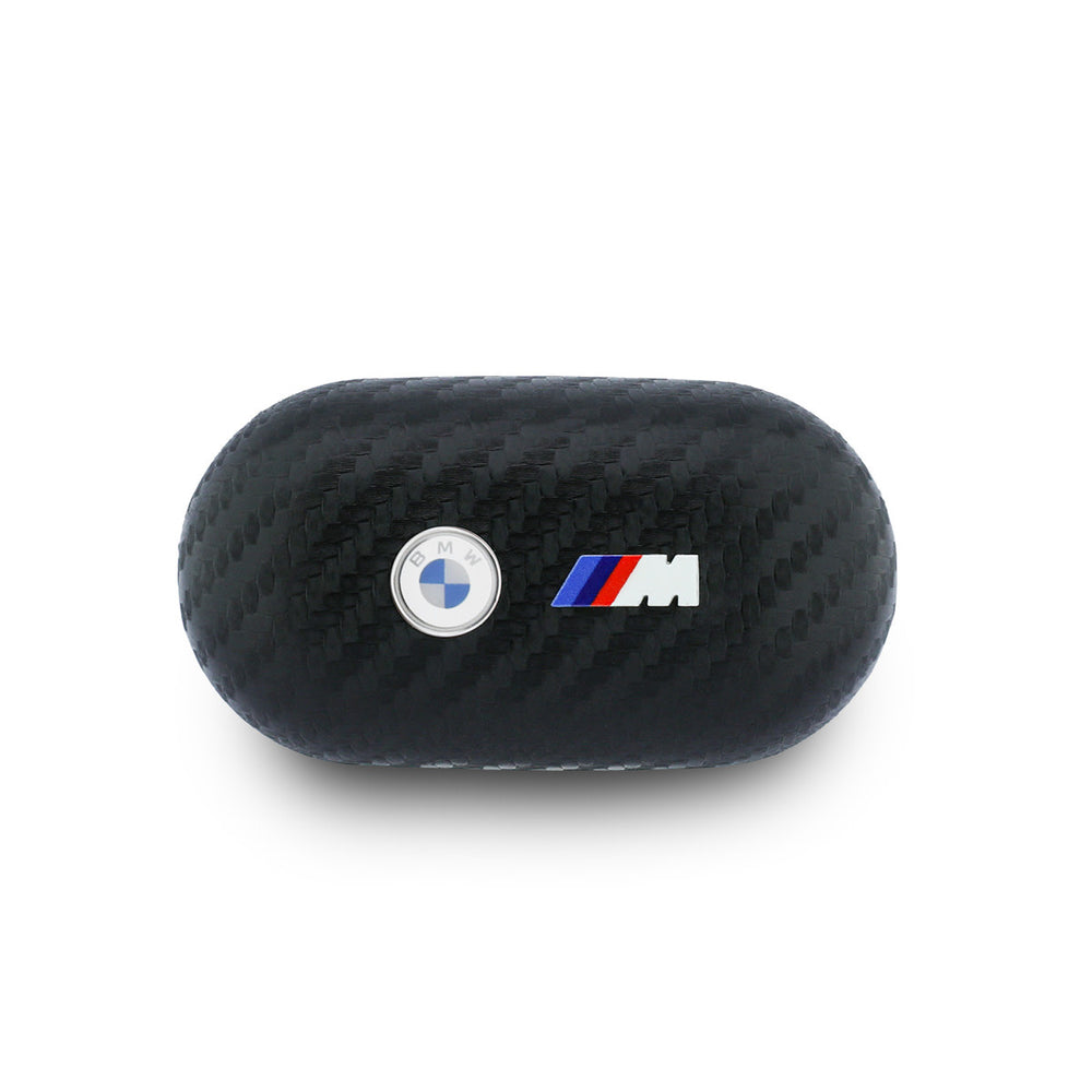 Bovenkant van zwarte BMW oplaadcase met logo