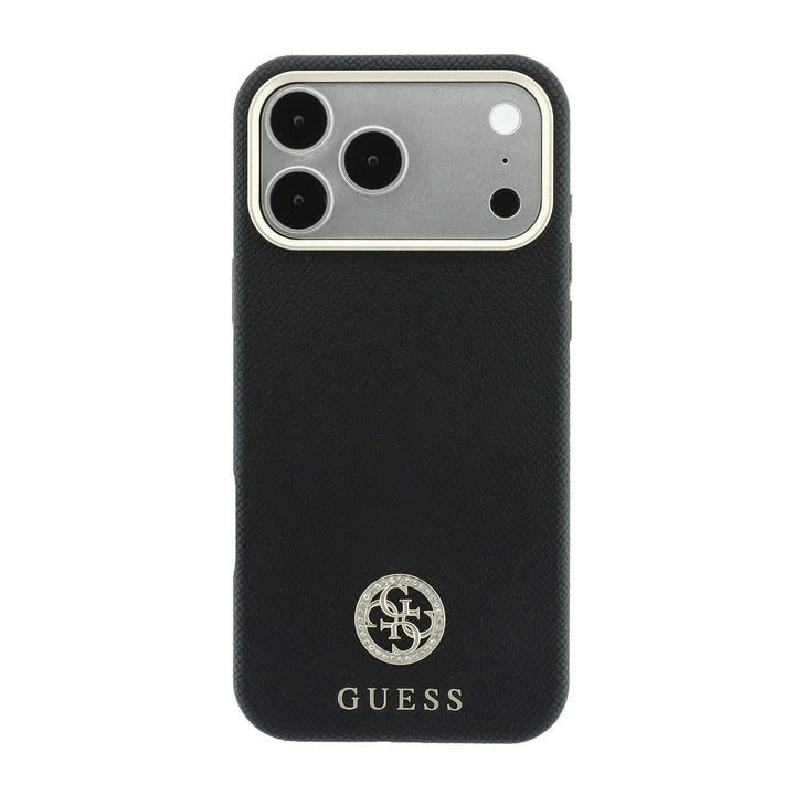 Zwart Guess telefoonhoesje met rond strasslogo, van achteren