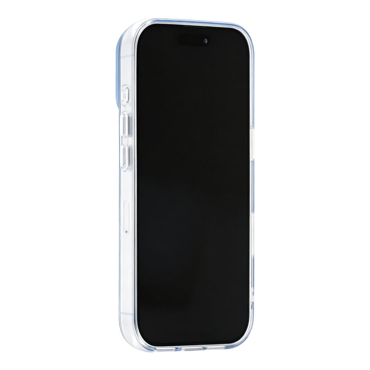 Blauw TUNIQ telefoonhoesje, van voren op een telefoon
