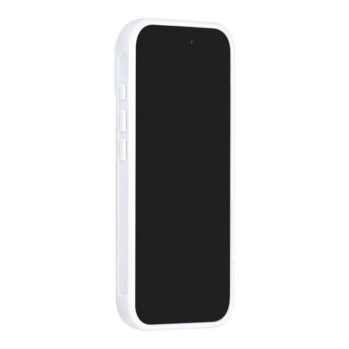 Wit TUNIQ telefoonhoesje, van voren op een telefoon
