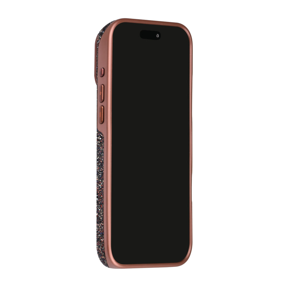 Bruin TUNIQ telefoonhoesje, van voren op een telefoon