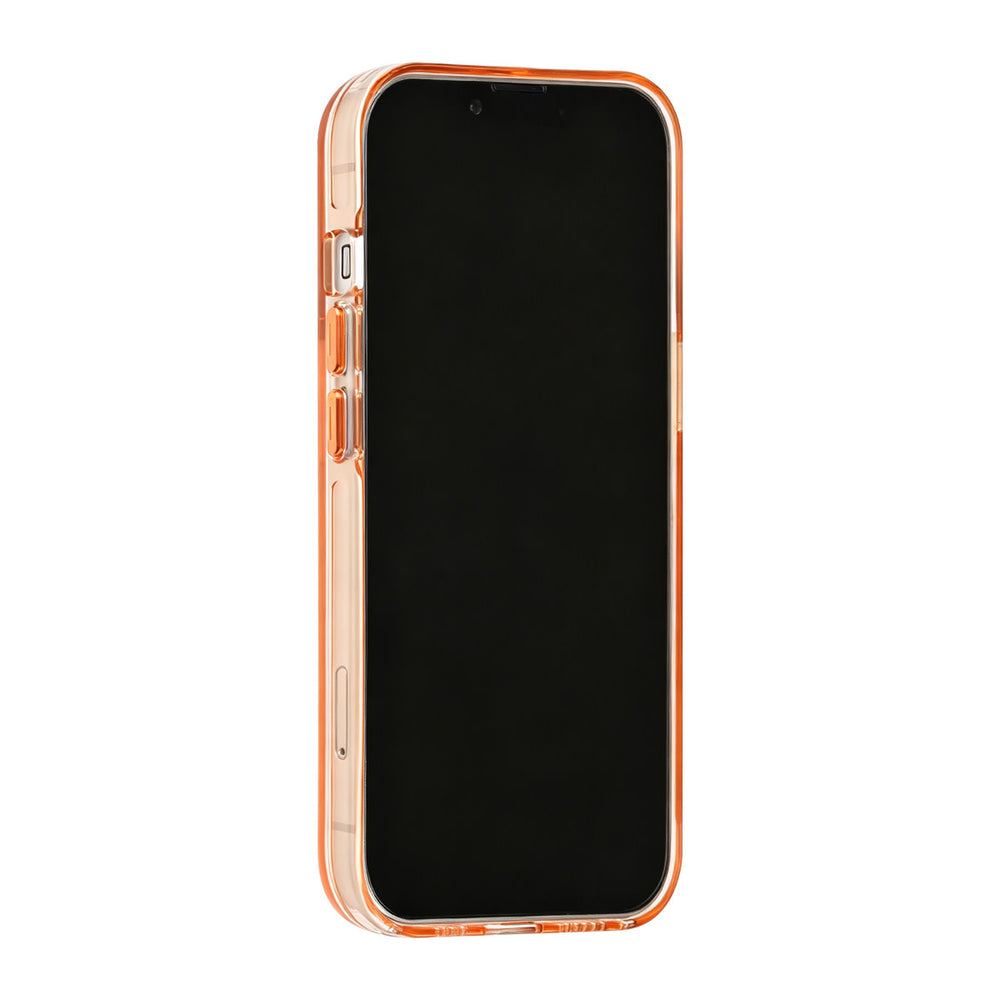 Oranje TUNIQ telefoonhoesje, van voren op een telefoon