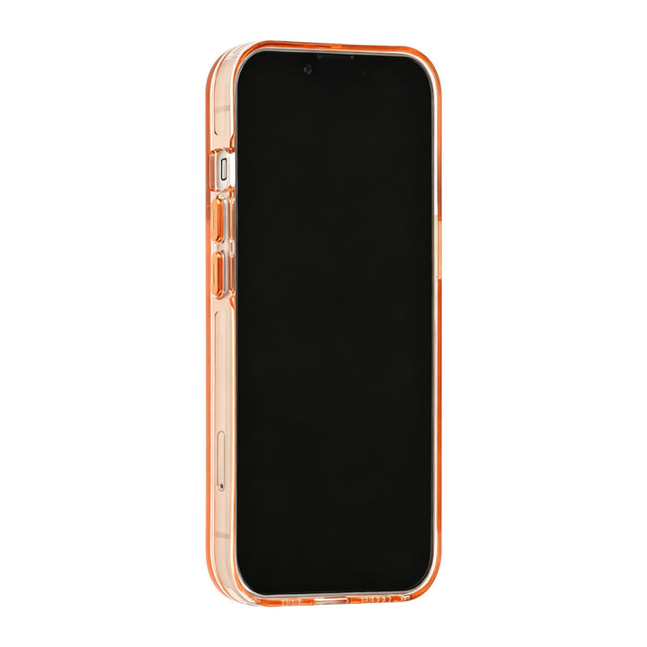 Oranje TUNIQ telefoonhoesje, van voren op een telefoon