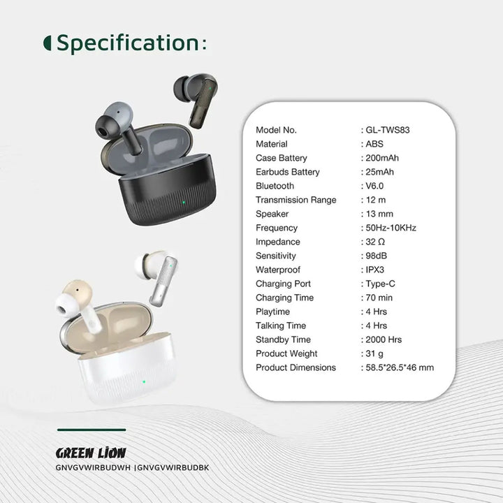 Specificatieoverzicht met donkere en beige Green Lion Vancouver oordopjes
