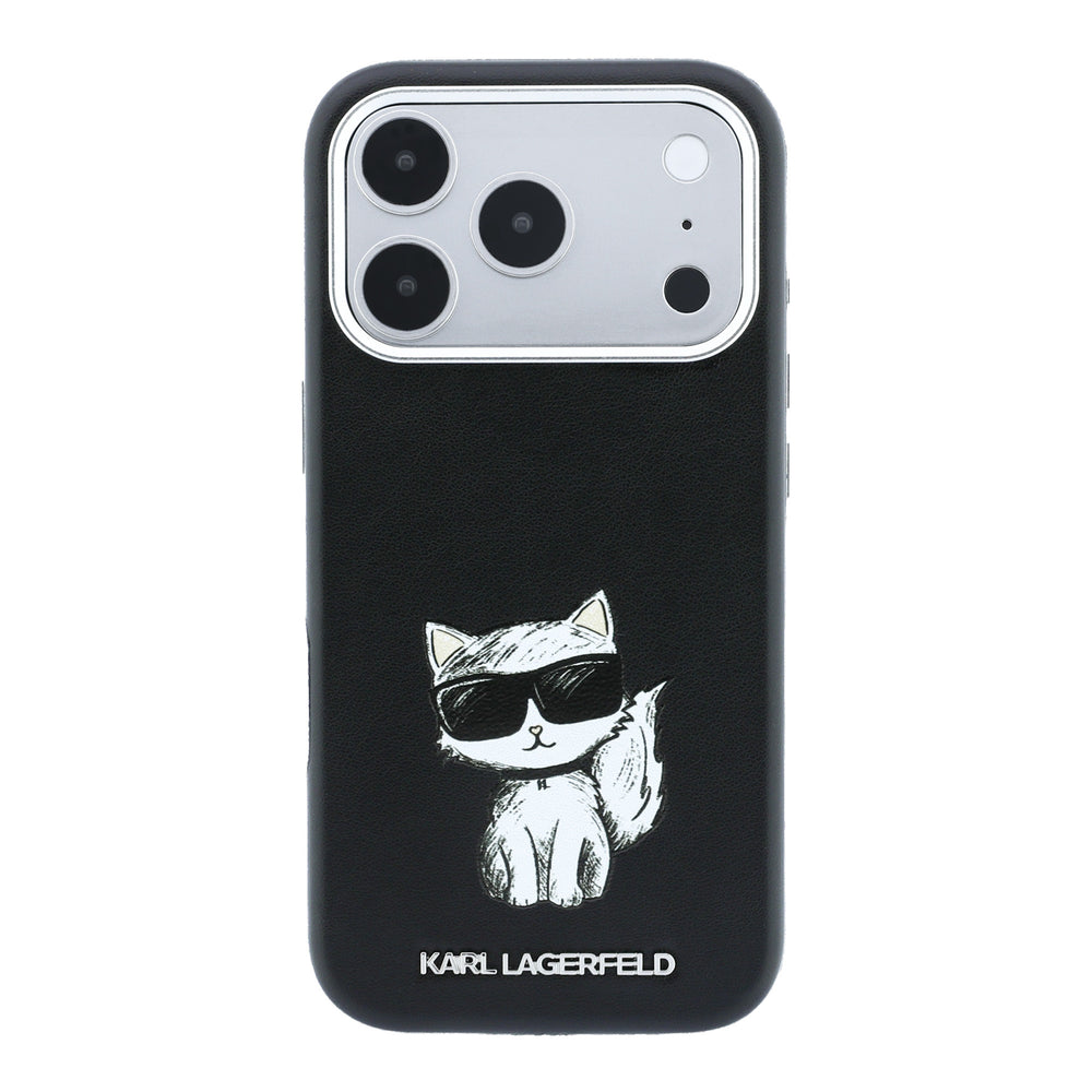 Zwart Karl Lagerfeld telefoonhoesje met Choupette-kat, van achteren