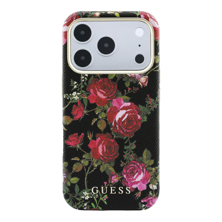 Zwart Guess telefoonhoesje met rozenprint, van achteren