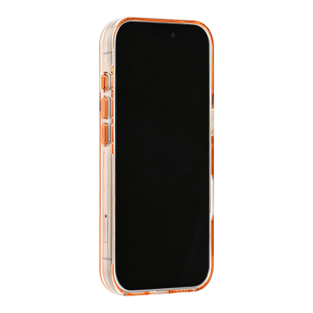 Oranje TUNIQ telefoonhoesje, van voren op een telefoon