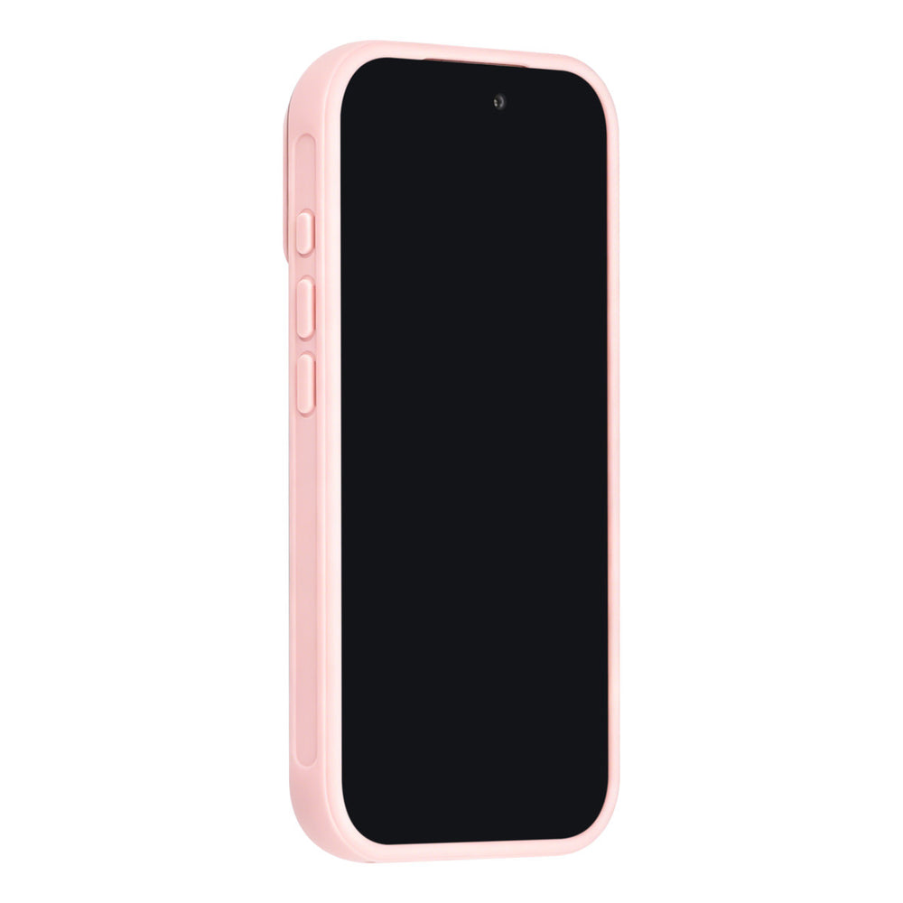 Roze TUNIQ telefoonhoesje, van voren op een telefoon