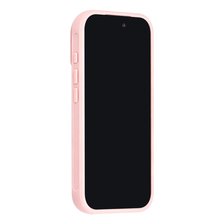 Roze TUNIQ telefoonhoesje, van voren op een telefoon