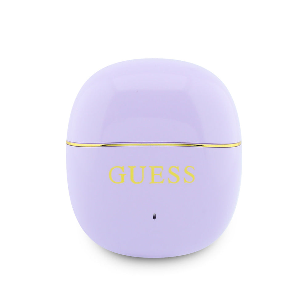 Lichtpaarse Guess oplaadcase met goudkleurig logo, van voren