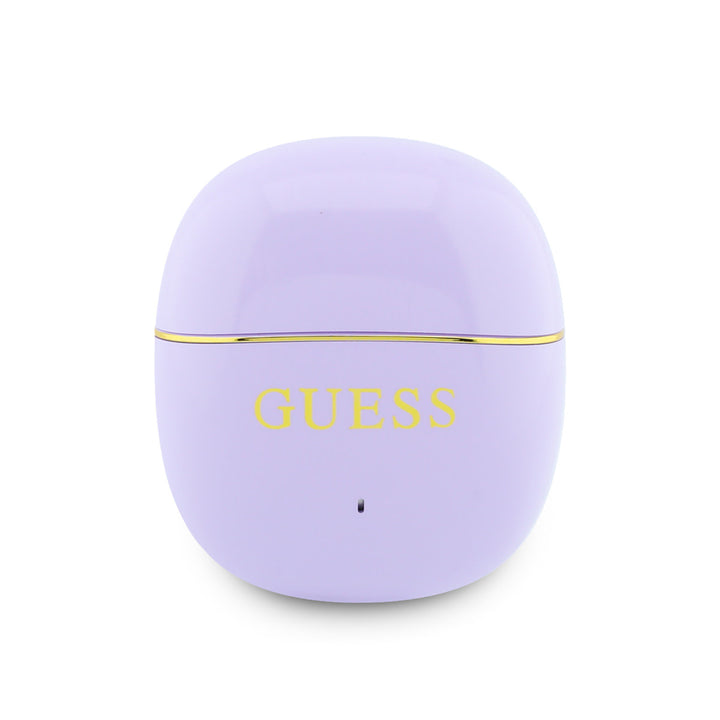 Lichtpaarse Guess oplaadcase met goudkleurig logo, van voren