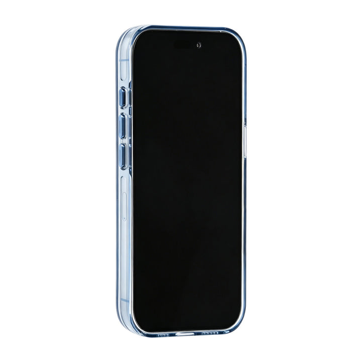 Blauw TUNIQ telefoonhoesje, van voren op een telefoon