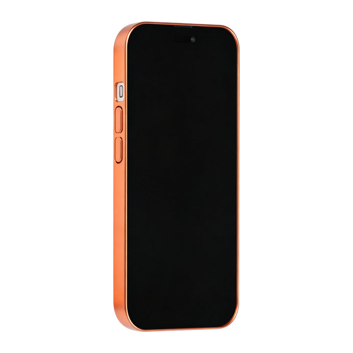 Oranje TUNIQ telefoonhoesje, van voren op een telefoon