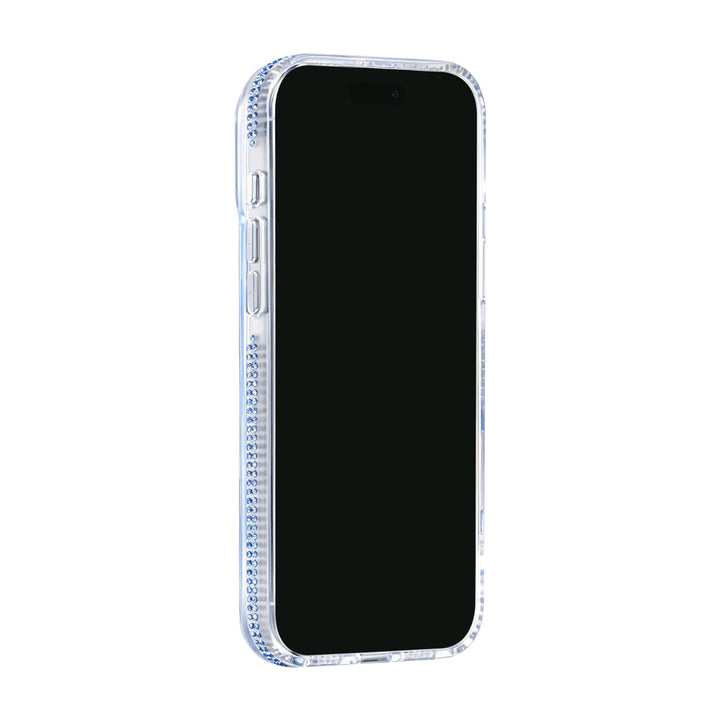Transparant TUNIQ telefoonhoesje, van voren op een telefoon