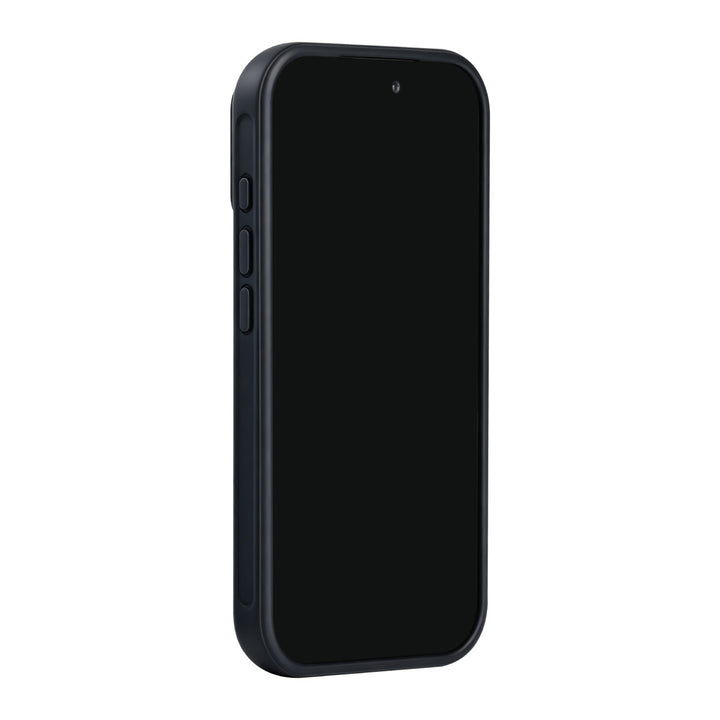 Zwart TUNIQ telefoonhoesje, van voren op een telefoon