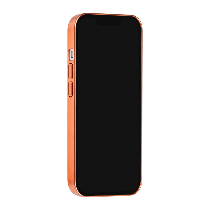 Oranje TUNIQ telefoonhoesje, van voren op een telefoon
