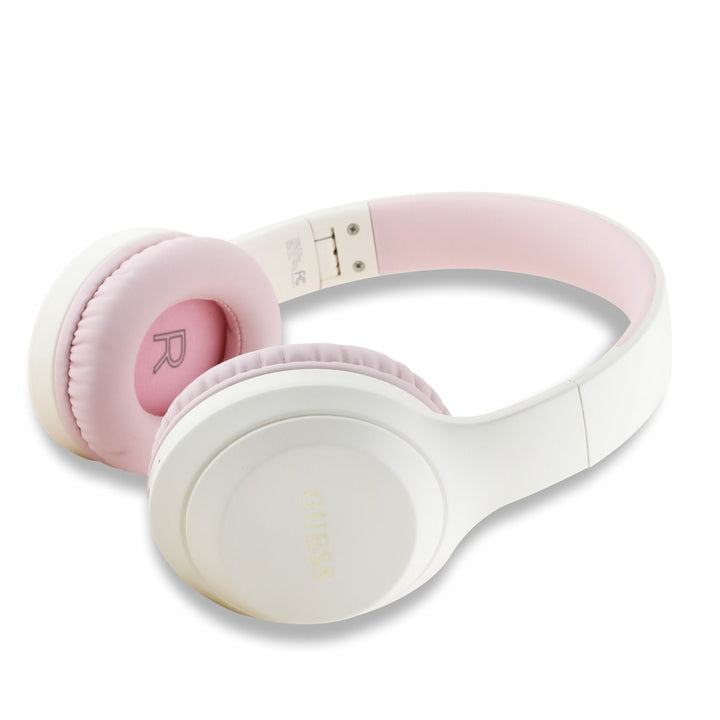 Roze-witte Guess koptelefoon met opgevouwen oorschelpen