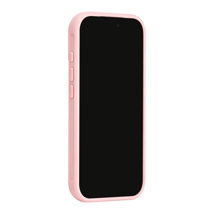 Roze TUNIQ telefoonhoesje, van voren op een telefoon